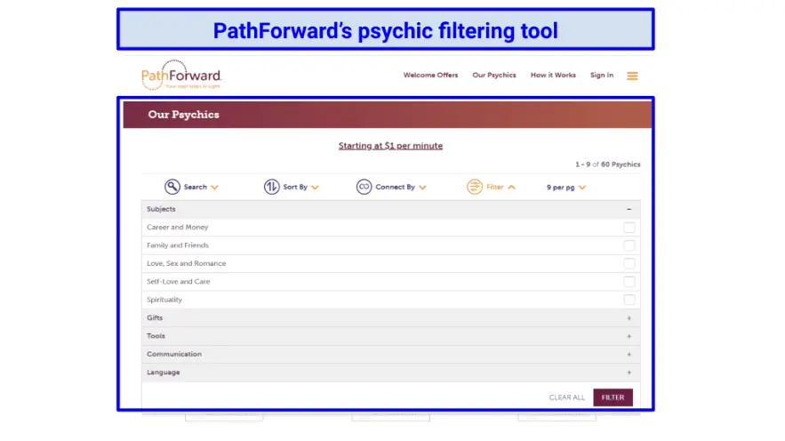 You can filter for psychics